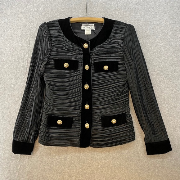 Stunning 1980s Size 6 George F Couture Plisse Jacket in Black Jeweled Buttons - Picture 1 of 9